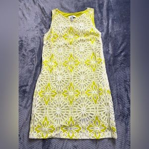 Belle Badgley Mischka Lime Green White Floral Overlay Sleeveless Dress US 8
